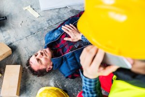 Construction worker slipped on tools